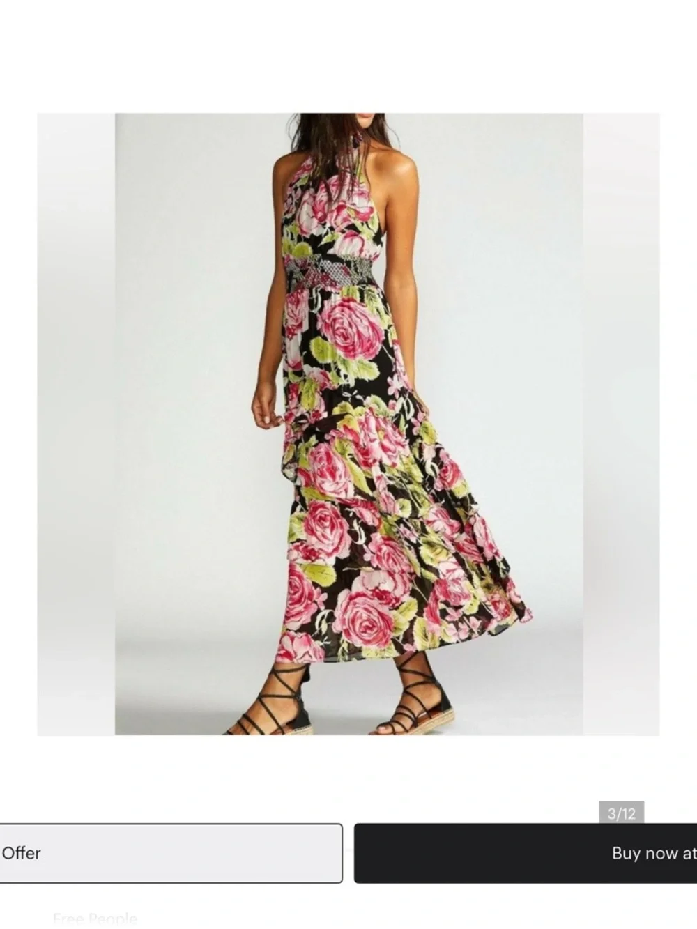 Free People Black Halter Maxi Dress with Pink Floral Print - Picture 2 of 6